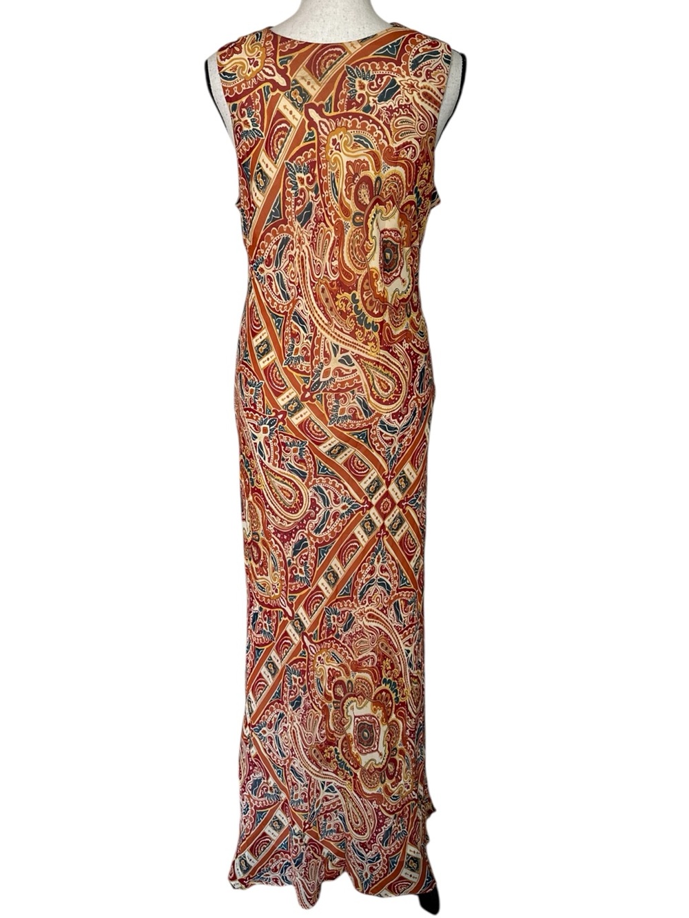 Liz Claiborne 100% Silk Paisley Maxi Dress Size 6 Boho Vintage Sleeveless